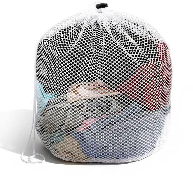 Main image of Small Laundry Bags Mesh for Delicates - White Polyester Wash Bags with Drawstring for Socks, Lingerie, Travel, Dorm, Machine Washable, 15.75×18.9 inches