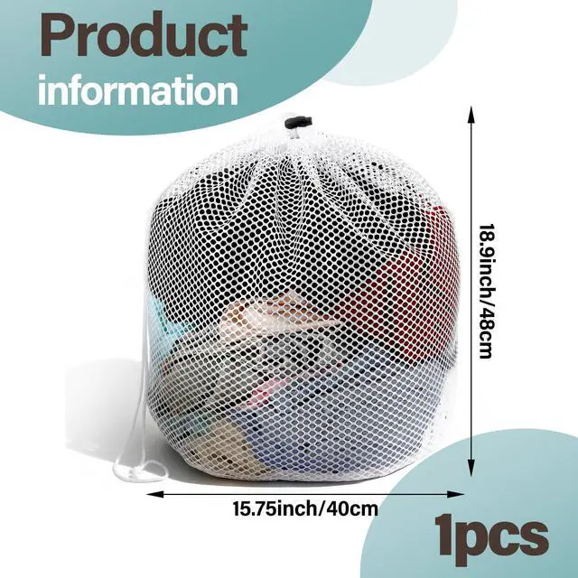 Alt view image 2 of 7 - Small Laundry Bags Mesh for Delicates - White Polyester Wash Bags with Drawstring for Socks, Lingerie, Travel, Dorm, Machine Washable, 15.75×18.9 inches