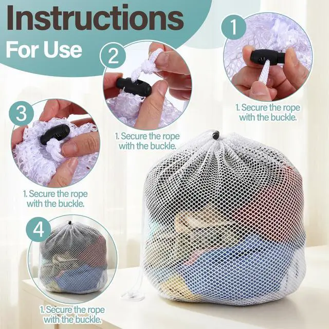 Alt view image 5 of 7 - Small Laundry Bags Mesh for Delicates - White Polyester Wash Bags with Drawstring for Socks, Lingerie, Travel, Dorm, Machine Washable, 15.75×18.9 inches