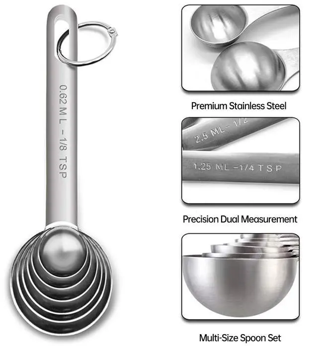 Alt view image 3 of 7 - Tablespoon Measuring Spoons Set,7 PCS Metal Measuring Spoons,Stainless Steel Measuring Spoons for Cooking Bakeing