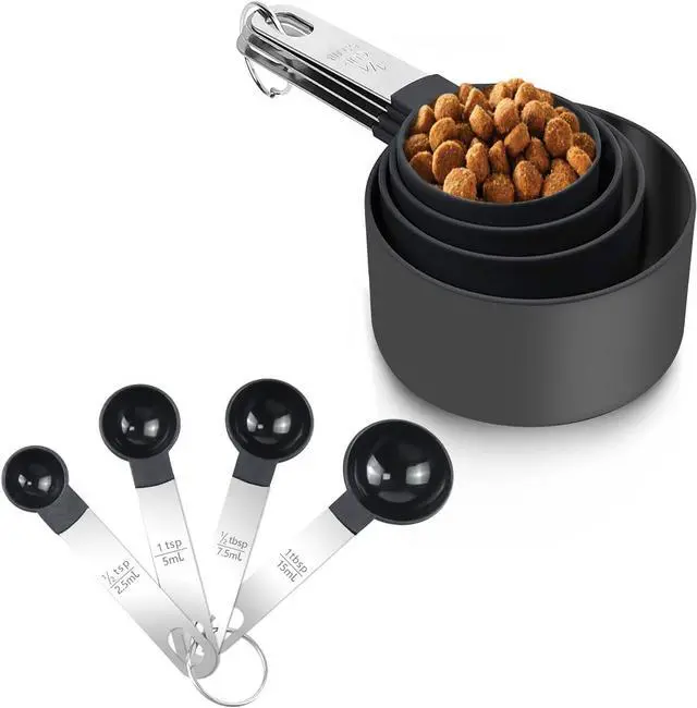 Main image of Plastic Measuring Cup & Spoon Set 8-Piece with Stainless Steel Handles, Stackable, for Baking & Cooking