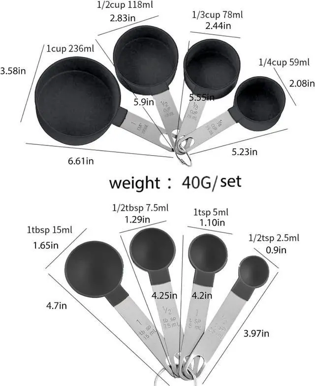 Alt view image 4 of 7 - Plastic Measuring Cup & Spoon Set 8-Piece with Stainless Steel Handles, Stackable, for Baking & Cooking