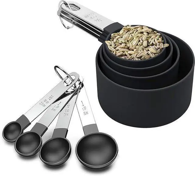 Alt view image 3 of 7 - Plastic Measuring Cup & Spoon Set 8-Piece with Stainless Steel Handles, Stackable, for Baking & Cooking