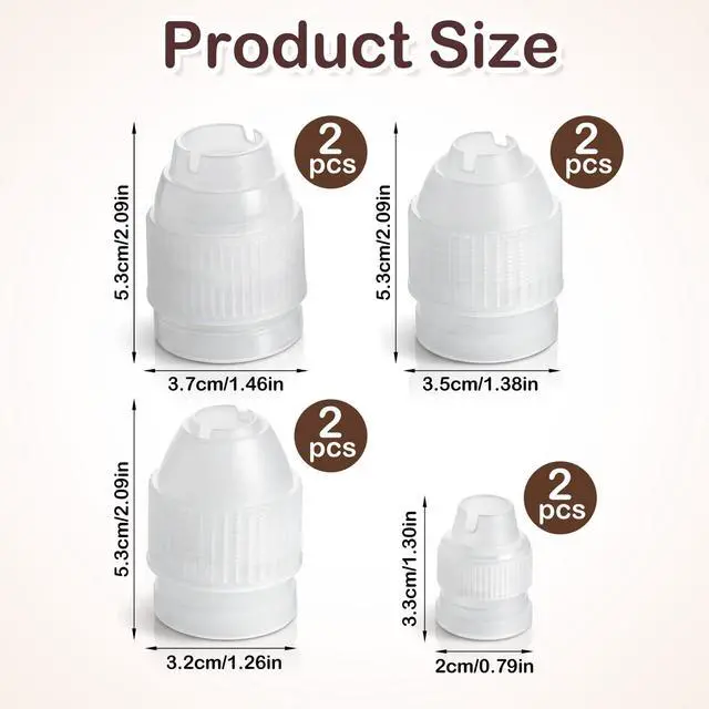 Alt view image 2 of 7 - 8 Pcs Couplers for Piping Bags, 4 Sizes Piping Bag Couplers for Cake Decorating, Pastry Bag Coupler for Bags, Icing Nozzles