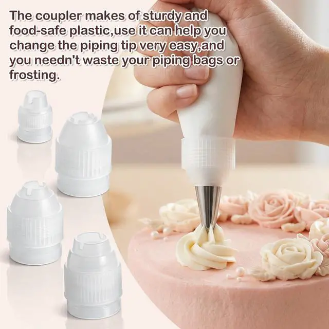 Alt view image 7 of 7 - 8 Pcs Couplers for Piping Bags, 4 Sizes Piping Bag Couplers for Cake Decorating, Pastry Bag Coupler for Bags, Icing Nozzles