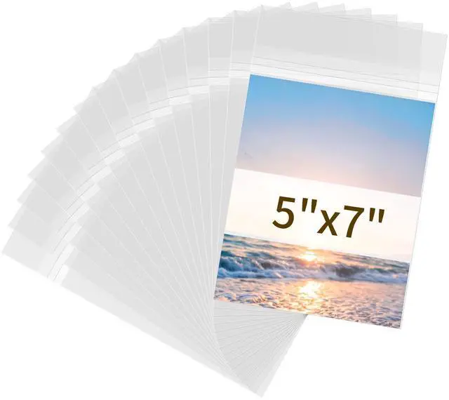 Main image of 5x7 Photo Sleeves - Acid Free 1.57 mil (Single Side) Thick Heavy Duty 5x7 Cellophane Bags Self Adhesive Crystal Clear Plastic Sleeves for Photo Paper Cardstock, 25 Pack