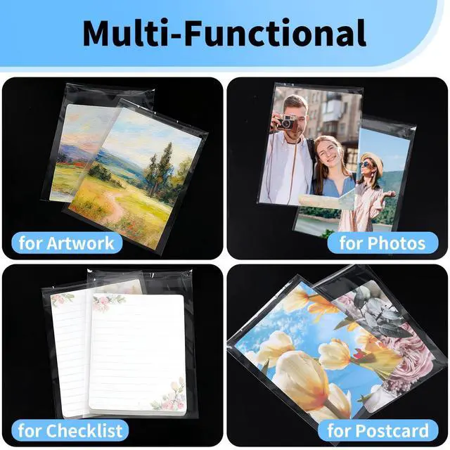 Alt view image 6 of 7 - 5x7 Photo Sleeves - Acid Free 1.57 mil (Single Side) Thick Heavy Duty 5x7 Cellophane Bags Self Adhesive Crystal Clear Plastic Sleeves for Photo Paper Cardstock, 25 Pack