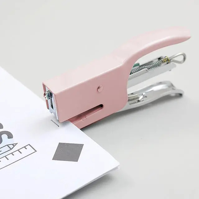 Alt view image 3 of 4 - Handheld Desktop Staples, 4 Inch Labor Saving Gray Stapler for 10 Sheets Capacity with 1000 Pcs No.10 Staples (Pink)