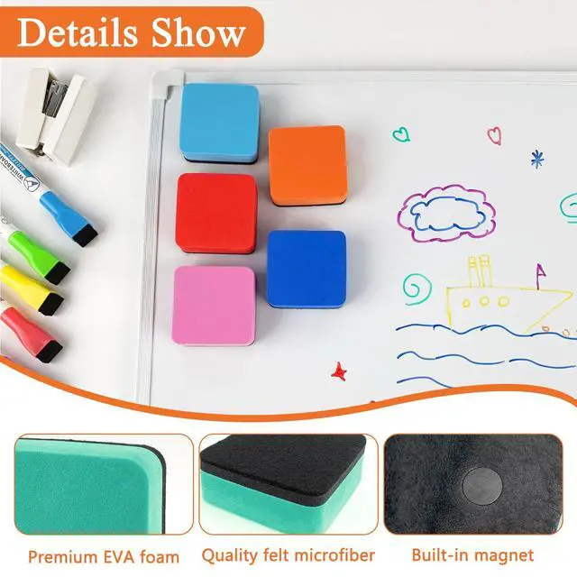 Alt view image 3 of 6 - 8 Pack Magnetic Dry Erase Erasers, Colorful Whiteboard Erasers, Mini White Board Cleaner for Office Classroom, 2 x 2 Inches