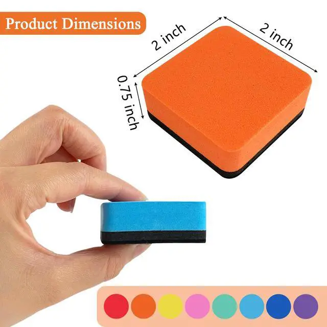 Alt view image 2 of 6 - 8 Pack Magnetic Dry Erase Erasers, Colorful Whiteboard Erasers, Mini White Board Cleaner for Office Classroom, 2 x 2 Inches