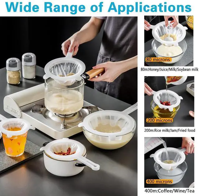 Alt view image 6 of 7 - Kitchen Ultra-Fine Nylon Mesh Strainer Food Yogurt Mesh Sieve Plastic Mesh Colander with Handle Mini Brine Shrimp Separation Net for Filtering Juice Juice Milk Honey (80Mesh)