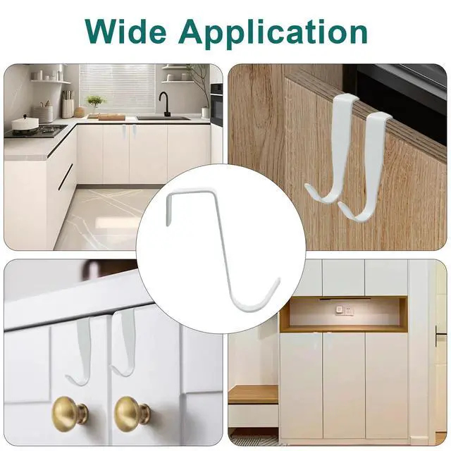 Alt view image 7 of 7 - Over Cabinet Door Hook, 4 Pack Carbon Steel Door Hanger for Kitchen Cabinet Bathroom Door(White)