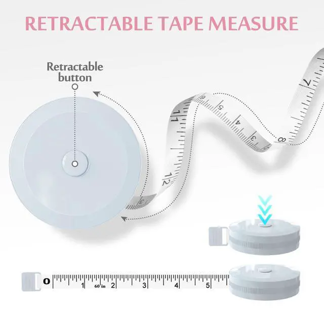 Alt view image 3 of 7 - Measuring Tapes for Body Measurements, 5 Pack Soft Tape Measure 60-Inch & 1.5 Meter Dual Sided Measuring Tape Retractable, Craft Tailor Fabric Cloth Sewing Weight Loss Body Measuring Tape