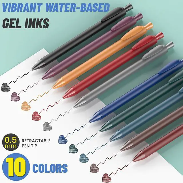 Alt view image 2 of 7 - Retractable Colored Gel Pens 0.5MM Fine Point, 10 Vintage Assorted Color Ink Pen Set, Cute Colorful Aesthetic Ballpoint Pen for Writing, Journaling, Note-Taking (Vintage)