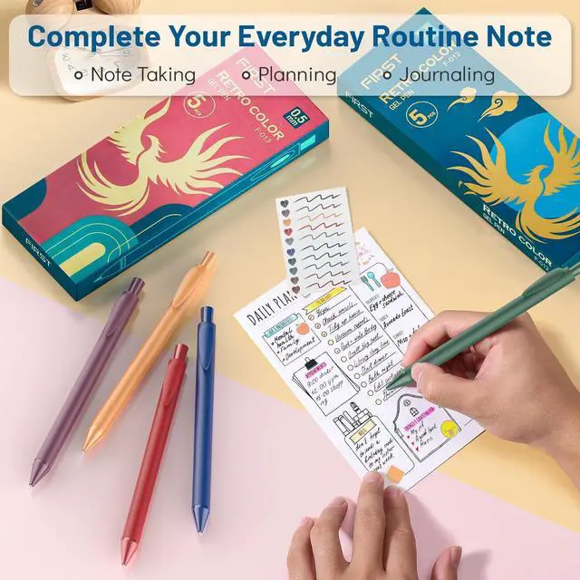 Alt view image 6 of 7 - Retractable Colored Gel Pens 0.5MM Fine Point, 10 Vintage Assorted Color Ink Pen Set, Cute Colorful Aesthetic Ballpoint Pen for Writing, Journaling, Note-Taking (Vintage)