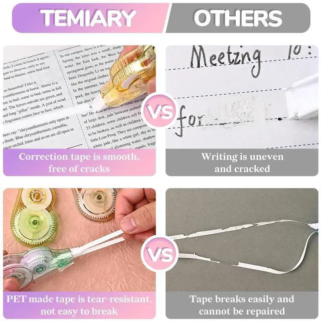 Alt view image 4 of 7 - 6 Pcs Correction Tapes for Instant Corrections, Easy To Use White Smooth Pull Out Tape, Aesthetic Tape for School Office (Gradient)