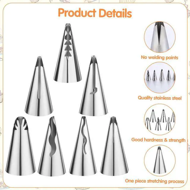 Alt view image 3 of 7 - Frosting Bags and Tips, 7 Pcs Stainless Steel Russian Nozzles Cake Icing Tools with 20 Piping Bags Frosting Pipings Kit for Pastry Fondant Cupcakes Cake Decorating