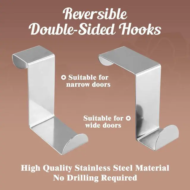 Alt view image 4 of 6 - 6Pcs Over The Door Hooks Z-Shaped Hanging Hooks Stainless Steel Cabinet Back Door Hanger Dual Head Single Hanger Hook for Drawer, Closet, Cupboard, Kitchen (4/2cm)