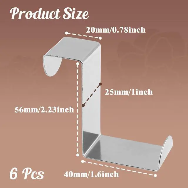 Alt view image 3 of 6 - 6Pcs Over The Door Hooks Z-Shaped Hanging Hooks Stainless Steel Cabinet Back Door Hanger Dual Head Single Hanger Hook for Drawer, Closet, Cupboard, Kitchen (4/2cm)