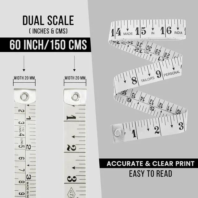Alt view image 4 of 7 - Measuring Tape 2 Pack 60 Inch / 150 cm Dual-Sided Body Tape Measure for Sewing, Tailoring, Weight Loss & Body Measurement Flexible Inch & cm (White)