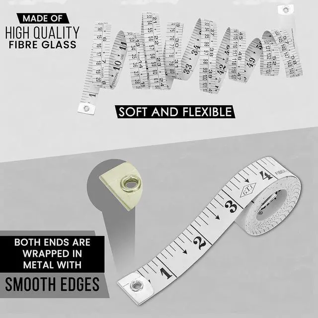 Alt view image 5 of 7 - Measuring Tape 2 Pack 60 Inch / 150 cm Dual-Sided Body Tape Measure for Sewing, Tailoring, Weight Loss & Body Measurement Flexible Inch & cm (White)