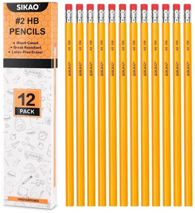 Main image of Pencils, 12Pack Number #2 HB Wood Pencils with Erasers for Kids Sketching Drawing, Classroom Must Haves Essentials for Teachers, School Supplies