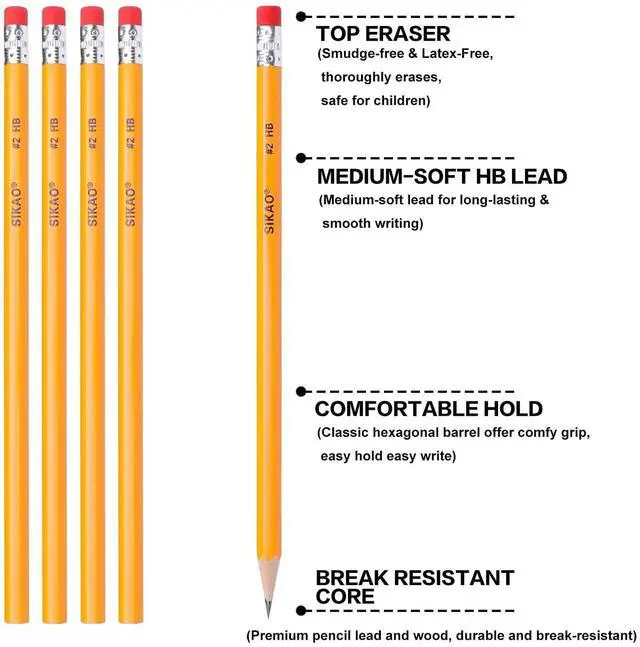 Alt view image 5 of 7 - Pencils, 12Pack Number #2 HB Wood Pencils with Erasers for Kids Sketching Drawing, Classroom Must Haves Essentials for Teachers, School Supplies