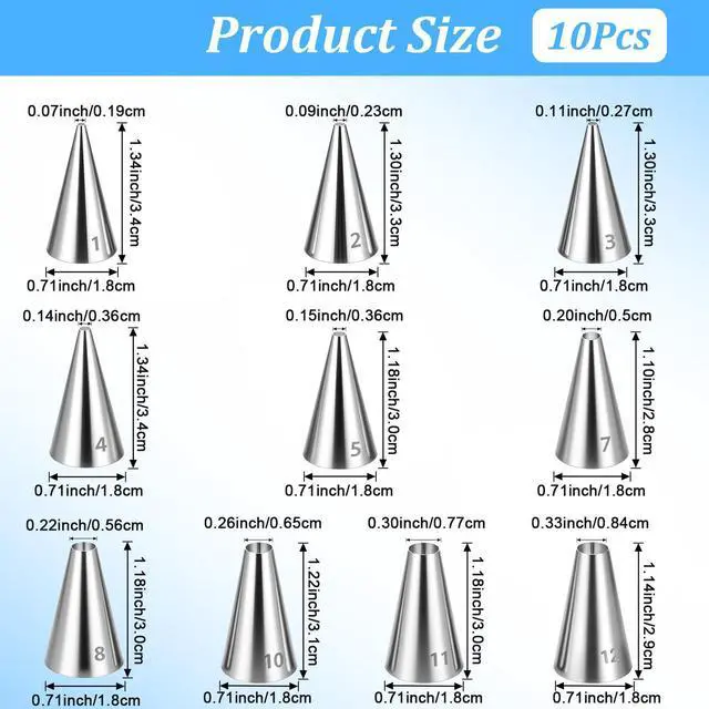 Alt view image 2 of 7 - 10 Pcs Round Piping Tips Set, Stainless Steel Icing Tips Cupcake Frosting Nozzles Small Cake Decorating Piping Tip Cake Writing Icing Tool Pastry Dispensers Supplies for Baking Cookies Puff Cream