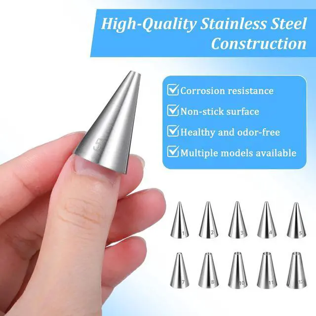 Alt view image 3 of 7 - 10 Pcs Round Piping Tips Set, Stainless Steel Icing Tips Cupcake Frosting Nozzles Small Cake Decorating Piping Tip Cake Writing Icing Tool Pastry Dispensers Supplies for Baking Cookies Puff Cream
