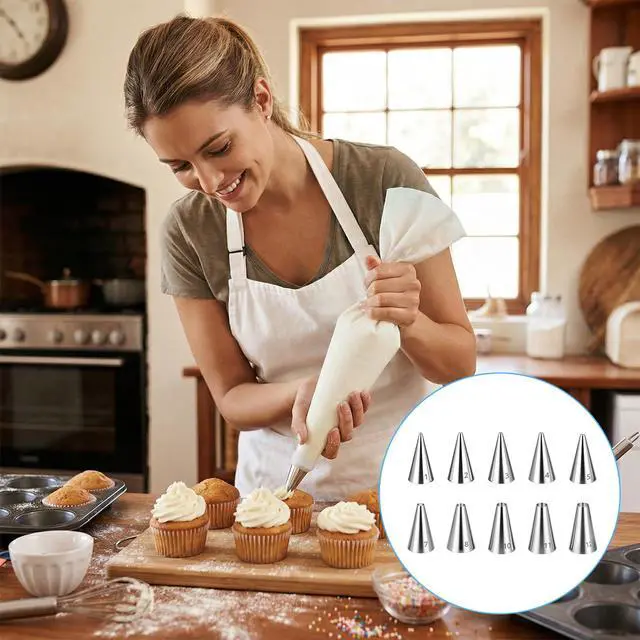 Alt view image 4 of 7 - 10 Pcs Round Piping Tips Set, Stainless Steel Icing Tips Cupcake Frosting Nozzles Small Cake Decorating Piping Tip Cake Writing Icing Tool Pastry Dispensers Supplies for Baking Cookies Puff Cream