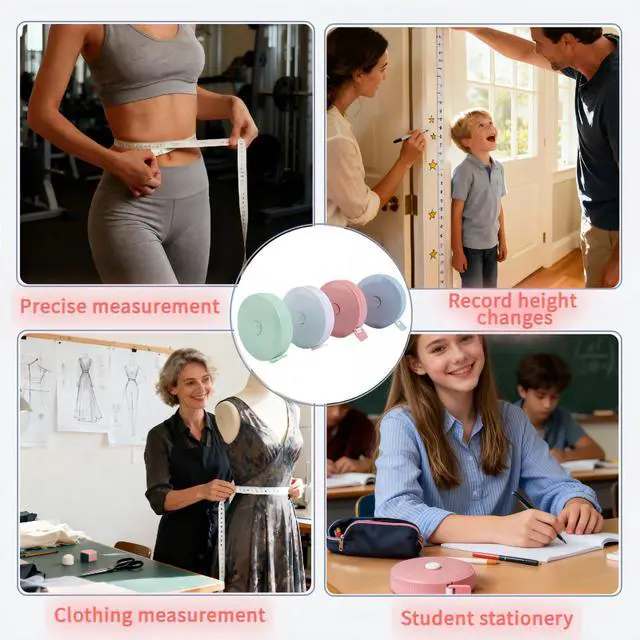 Alt view image 4 of 7 - Measuring Tape Set,4-Pack Soft Tape Measure/Auto-Retracting, 60" 150cm Flexible Sewing Tailor Tape, Body Measuring Tape for Body & Fabric, Dual Scale with Inches & Centimeters