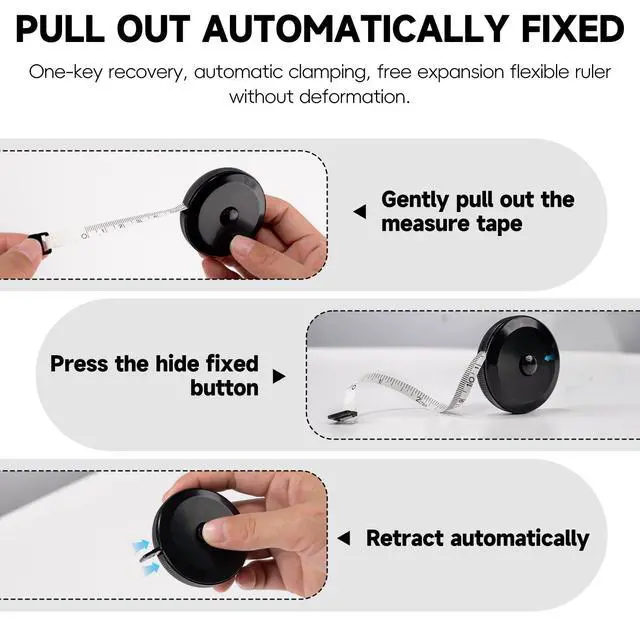 Alt view image 4 of 7 - 1 Pack Soft Tape Measure Retractable Measuring for Body Fabric Sewing Tailor,Black Sewing Tape Measures,Small Push ButtonDouble Scales Rulers 79-inch 2 Meter(Black White)