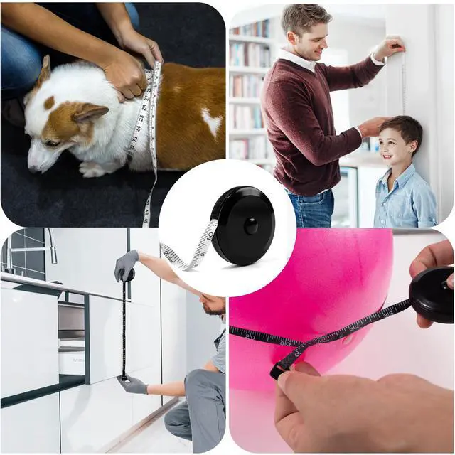 Alt view image 6 of 7 - 1 Pack Soft Tape Measure Retractable Measuring for Body Fabric Sewing Tailor,Black Sewing Tape Measures,Small Push ButtonDouble Scales Rulers 79-inch 2 Meter(Black White)