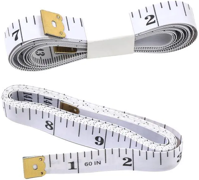 Main image of 2-Pack Flexible Body Tape Measure with Dual Scale for Sewing & Weight Loss, Soft Vinyl Ruler with Centimeter on Reverse Side 60-inch (White)