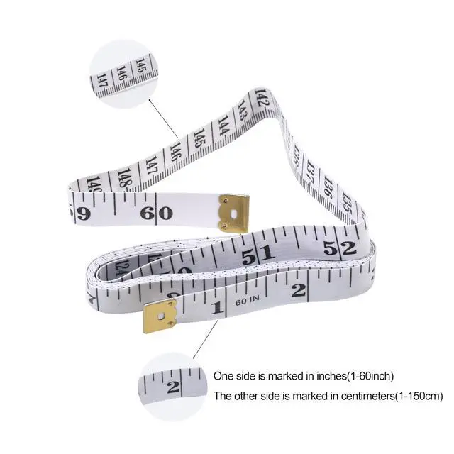 Alt view image 3 of 7 - 2-Pack Flexible Body Tape Measure with Dual Scale for Sewing & Weight Loss, Soft Vinyl Ruler with Centimeter on Reverse Side 60-inch (White)