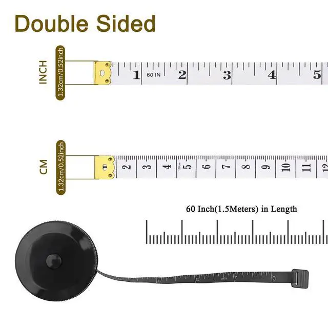 Alt view image 2 of 7 - 2 Pack Tape Measure Retractable Measuring for Body Fabric Tailor Cloth Knitting Craft Weight Loss Measurements 60-Inch Soft Pink & Retractable Black Dual Sided Rulers