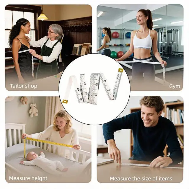 Alt view image 3 of 7 - Soft Measuring Tape, 60 Inch/150 cm Double-Sided, Flexible Vinyl Body Measuring Tape for Sewing and Body Measurements, White 2-Pack