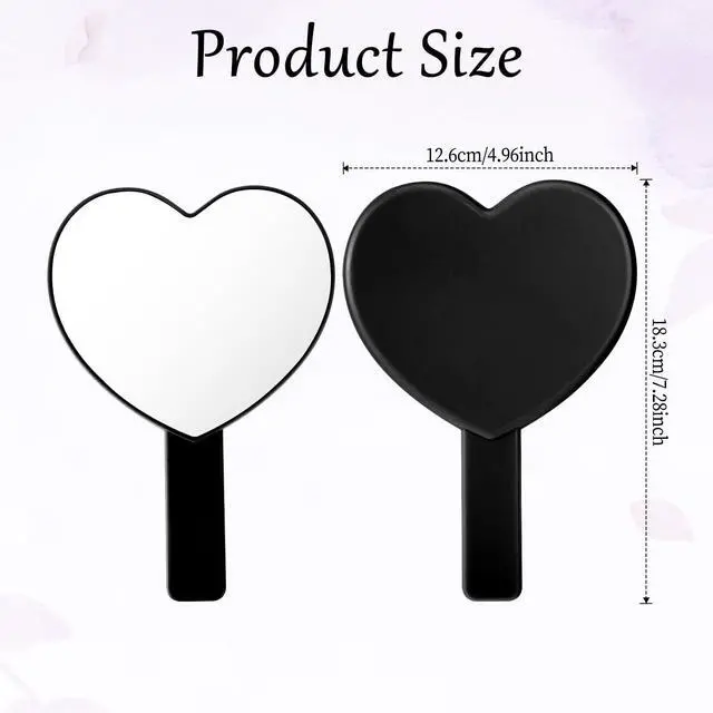 Alt view image 2 of 7 - Heart Shaped Handheld Mirror, Drop-Resistant Small Heart Mirrors with Handle Portable Travel Cosmetic Lash Mirror Hand Mirror for Women Valentine's Day Birthday(Black)