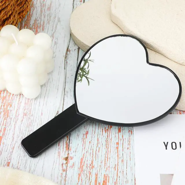 Alt view image 5 of 7 - Heart Shaped Handheld Mirror, Drop-Resistant Small Heart Mirrors with Handle Portable Travel Cosmetic Lash Mirror Hand Mirror for Women Valentine's Day Birthday(Black)