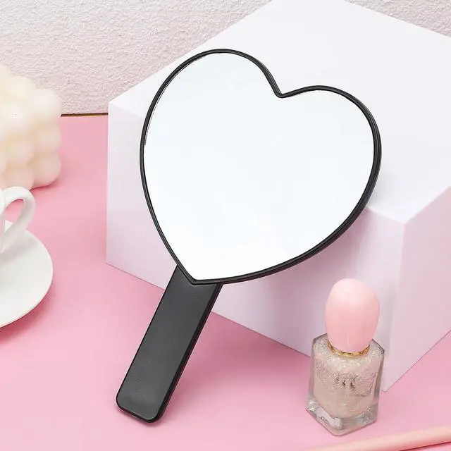 Alt view image 7 of 7 - Heart Shaped Handheld Mirror, Drop-Resistant Small Heart Mirrors with Handle Portable Travel Cosmetic Lash Mirror Hand Mirror for Women Valentine's Day Birthday(Black)