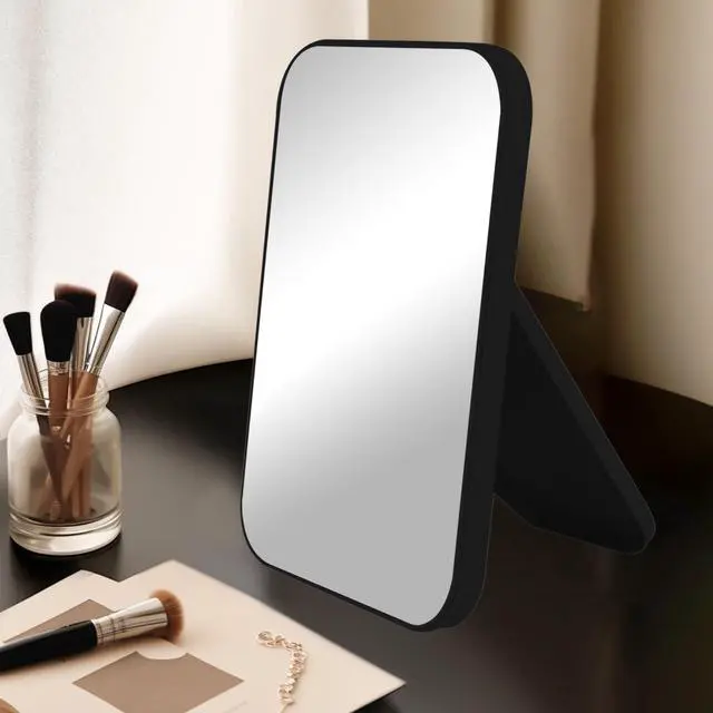 Alt view image 4 of 6 - 8 Inch Desktop Makeup Mirror, Foldable Portable Princess Mirror with Stand,Table Desk Standing Cosmetic Mirror Wall Hanging Dual-Purpose Square Black