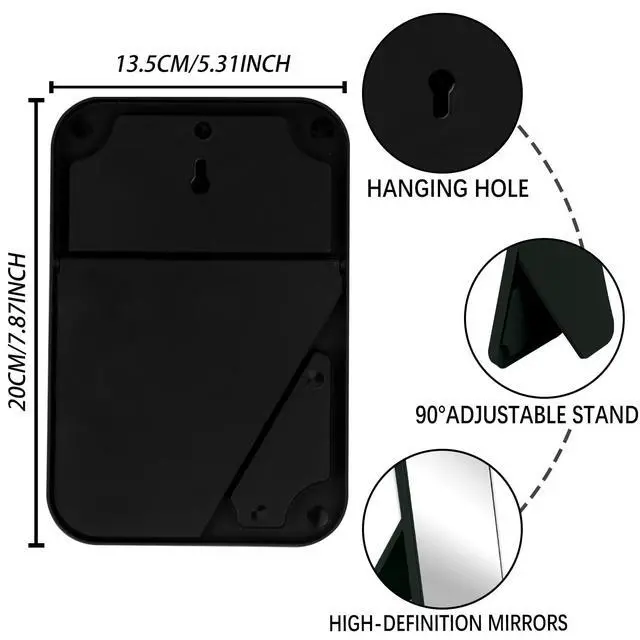 Alt view image 2 of 6 - 8 Inch Desktop Makeup Mirror, Foldable Portable Princess Mirror with Stand,Table Desk Standing Cosmetic Mirror Wall Hanging Dual-Purpose Square Black