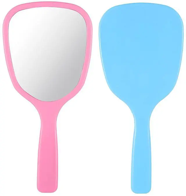 Main image of 2Pcs Small Hand Held Mirror for Makeup Travel Cosmetic Portable Vanity Glass Plastic Oval Shape Compact Personal Glass with Handle Reflection for Women Men Home Camping Barber Salon School