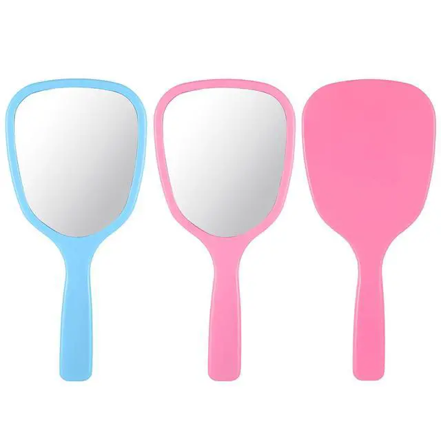Alt view image 7 of 7 - 2Pcs Small Hand Held Mirror for Makeup Travel Cosmetic Portable Vanity Glass Plastic Oval Shape Compact Personal Glass with Handle Reflection for Women Men Home Camping Barber Salon School