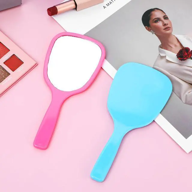 Alt view image 3 of 7 - 2Pcs Small Hand Held Mirror for Makeup Travel Cosmetic Portable Vanity Glass Plastic Oval Shape Compact Personal Glass with Handle Reflection for Women Men Home Camping Barber Salon School