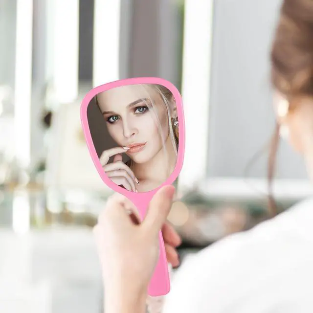 Alt view image 4 of 7 - 2Pcs Small Hand Held Mirror for Makeup Travel Cosmetic Portable Vanity Glass Plastic Oval Shape Compact Personal Glass with Handle Reflection for Women Men Home Camping Barber Salon School