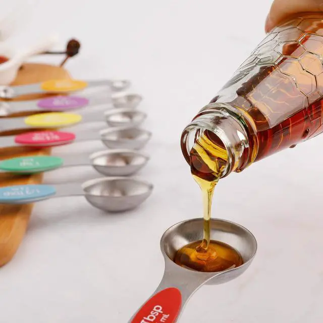 Alt view image 2 of 7 - Magnetic Measuring Spoons Set of 5 Stainless Steel Dual Sided Stackable Teaspoon for Measuring Dry and Liquid Ingredients (Color)
