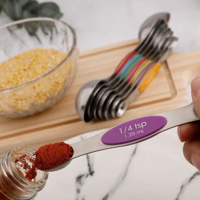 Alt view image 3 of 7 - Magnetic Measuring Spoons Set of 5 Stainless Steel Dual Sided Stackable Teaspoon for Measuring Dry and Liquid Ingredients (Color)
