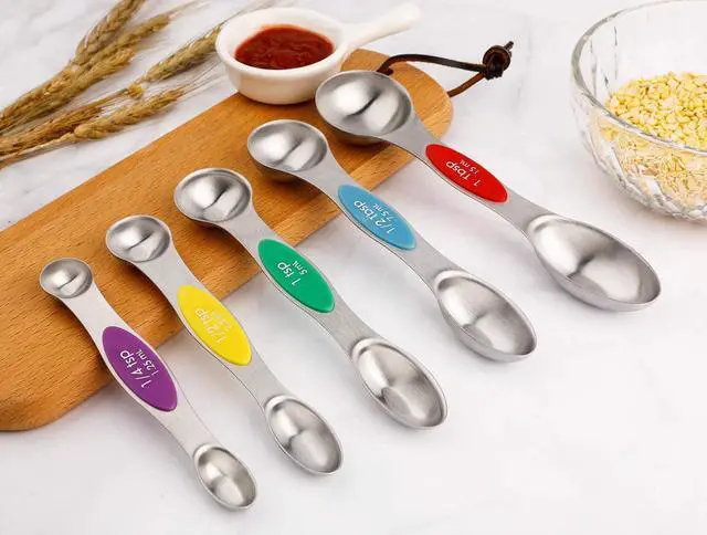 Alt view image 5 of 7 - Magnetic Measuring Spoons Set of 5 Stainless Steel Dual Sided Stackable Teaspoon for Measuring Dry and Liquid Ingredients (Color)