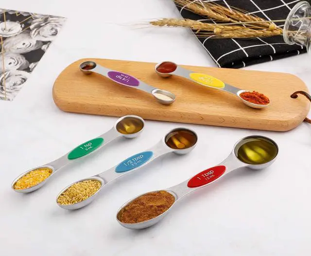 Alt view image 4 of 7 - Magnetic Measuring Spoons Set of 5 Stainless Steel Dual Sided Stackable Teaspoon for Measuring Dry and Liquid Ingredients (Color)